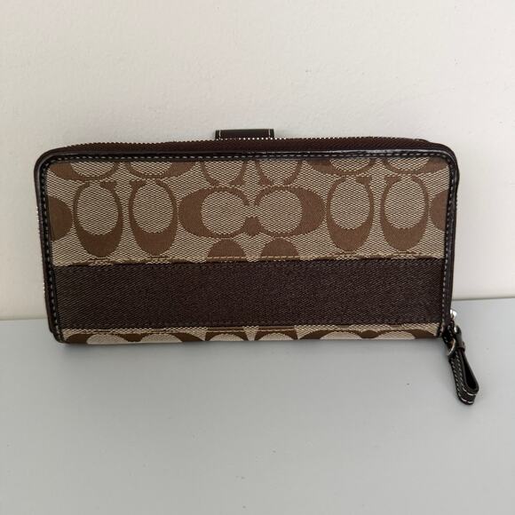 Coach Signature C Accordion Long Wallet Classic Tan Canvas & Brown Leather - Picture 4 of 9